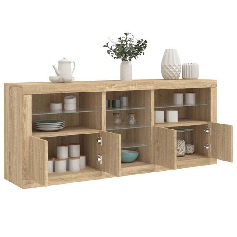 Sideboard mit LED-Leuchten Sonoma-Eiche 181,5x37x67 cm