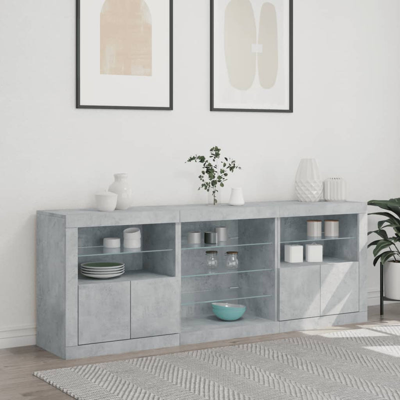 Sideboard mit LED-Leuchten Betongrau 181,5x37x67 cm