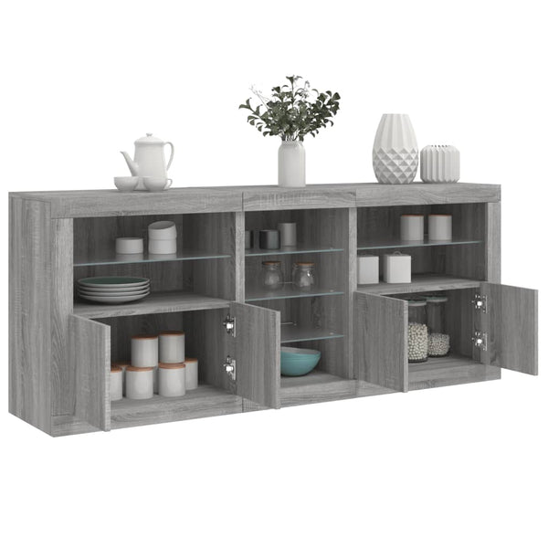 Sideboard mit LED-Leuchten Grau Sonoma 181,5x37x67 cm