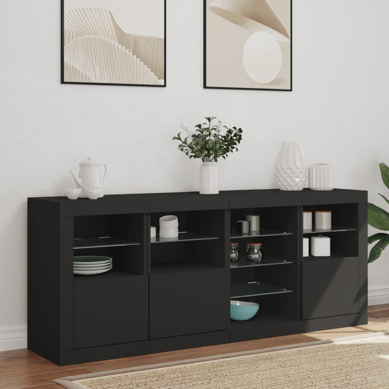 Sideboard mit LED-Leuchten Schwarz 164x37x67 cm