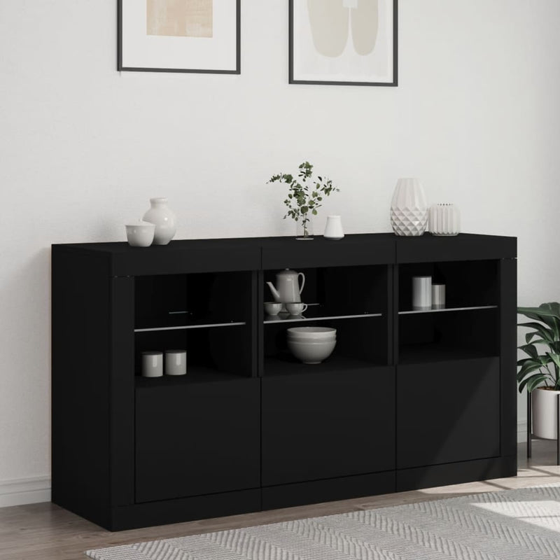 Sideboard mit LED-Leuchten Schwarz 123x37x67 cm