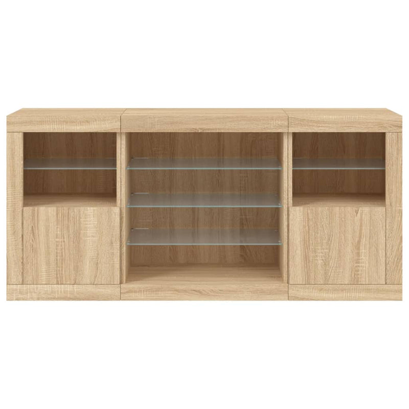 Sideboard mit LED-Leuchten Sonoma-Eiche 142,5x37x67 cm