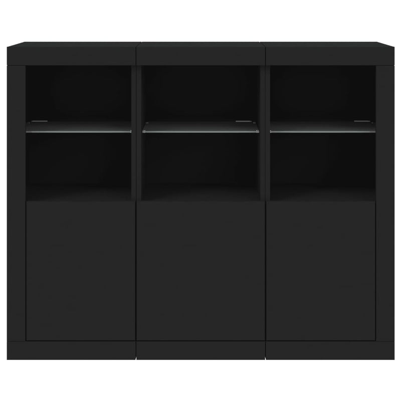 Sideboards mit LED-Leuchten 3 Stk. Schwarz Holzwerkstoff