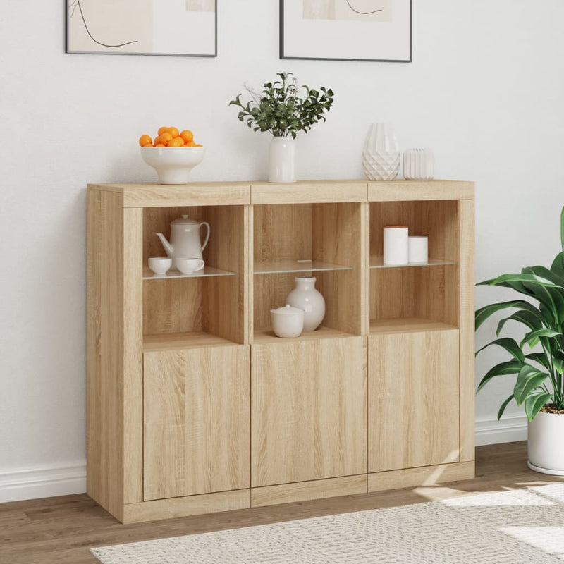 Sideboards mit LED-Leuchten 3 Stk. Sonoma-Eiche Holzwerkstoff