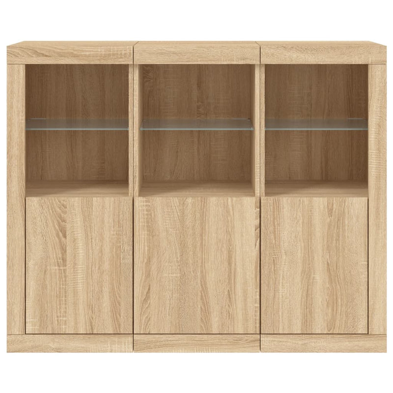 Sideboards mit LED-Leuchten 3 Stk. Sonoma-Eiche Holzwerkstoff