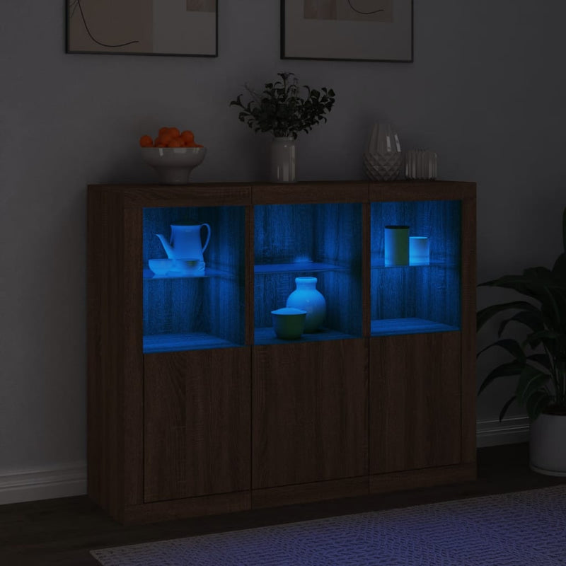 Sideboards mit LED-Leuchten 3 Stk. Braun Eichen-Optik