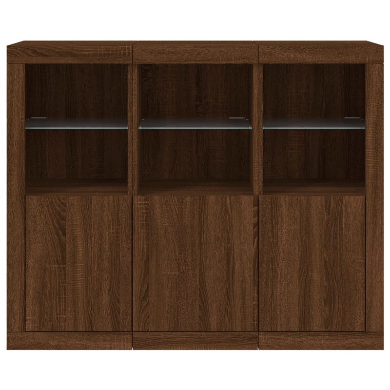 Sideboards mit LED-Leuchten 3 Stk. Braun Eichen-Optik