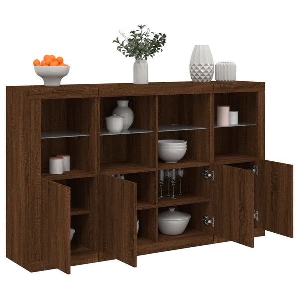 Sideboards mit LED-Leuchten 3 Stk. Braun Eichen-Optik