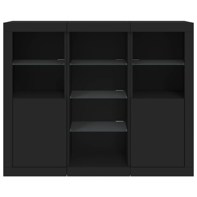 Sideboards mit LED-Leuchten 3 Stk. Schwarz Holzwerkstoff