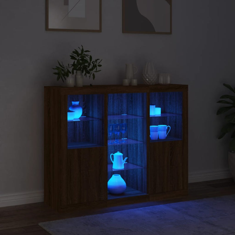 Sideboards mit LED-Leuchten 3 Stk. Braun Eichen-Optik