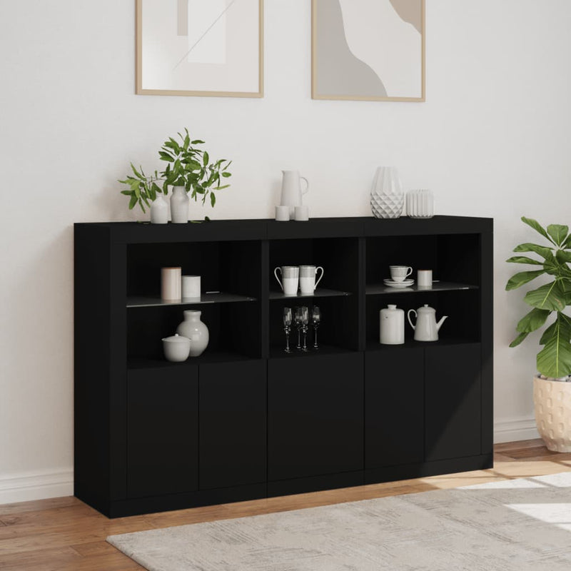 Sideboard mit LED-Leuchten Schwarz 162x37x100 cm