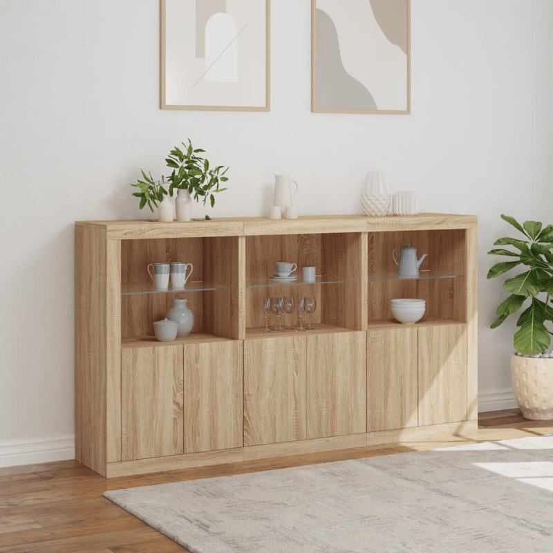 Sideboard mit LED-Leuchten Sonoma-Eiche 181,5x37x100 cm