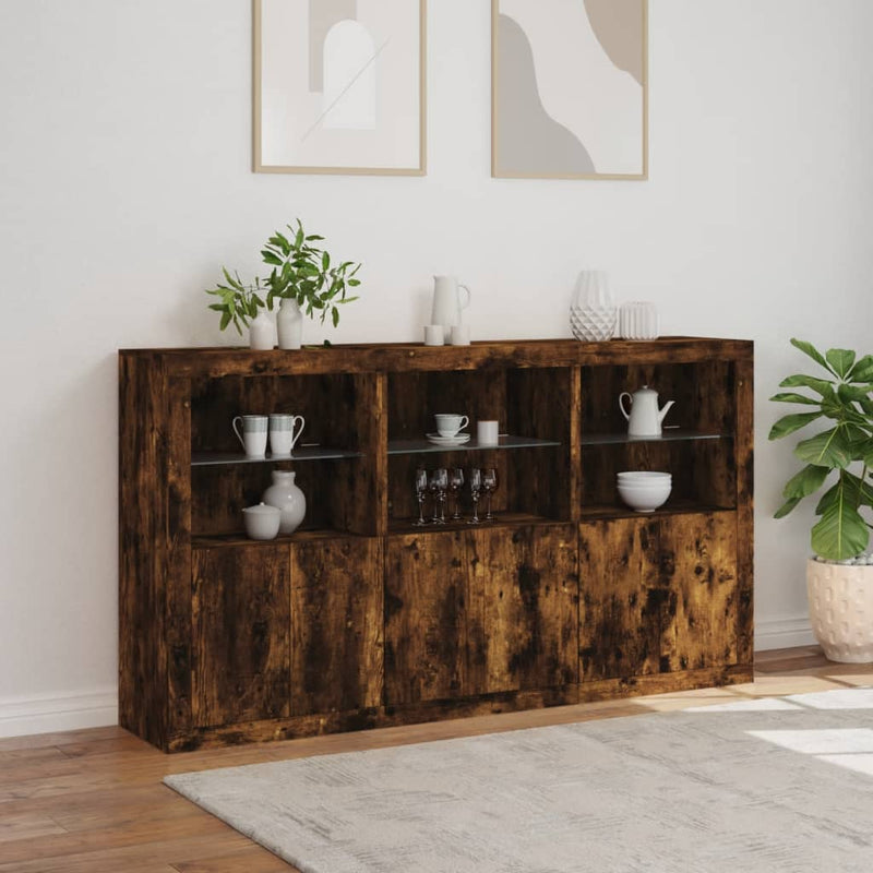 Sideboard mit LED-Leuchten Räuchereiche 181,5x37x100 cm