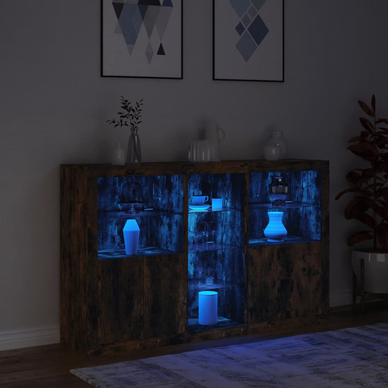 Sideboard mit LED-Leuchten Räuchereiche 162x37x100 cm