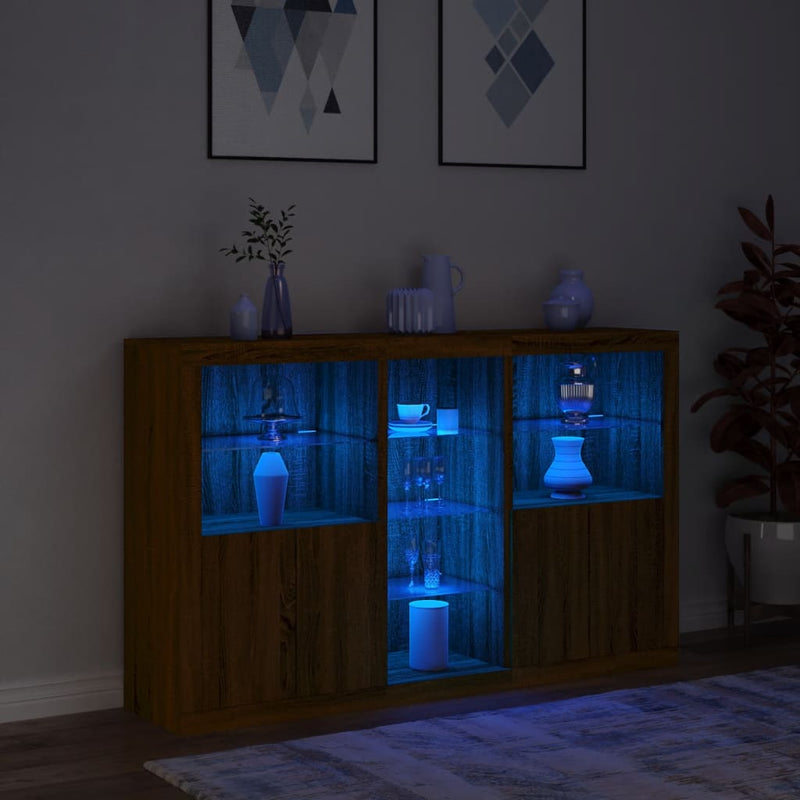 Sideboard mit LED-Leuchten Braun Eichen-Optik 162x37x100 cm