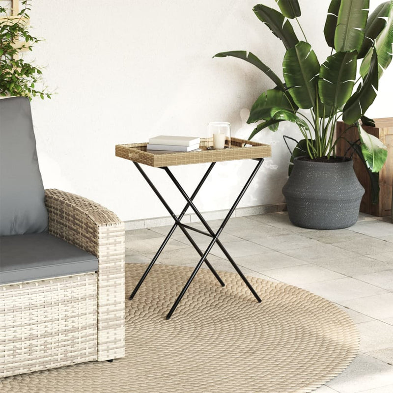 Tabletttisch Klappbar Beige 65x40x75 cm Poly Rattan