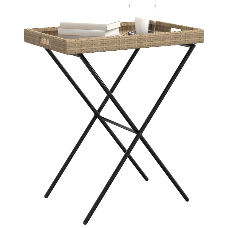 Tabletttisch Klappbar Beige 65x40x75 cm Poly Rattan