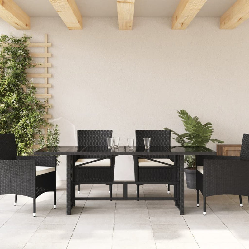 Gartentisch mit Glasplatte Schwarz 190x80x74 cm Poly Rattan