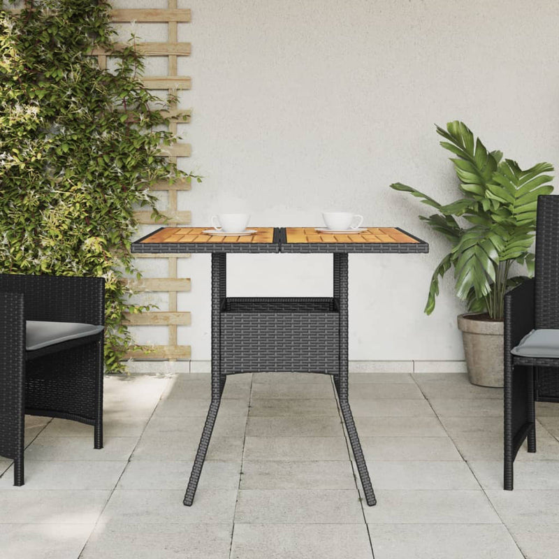 Gartentisch mit Holzplatte Schwarz 80x80x75 cm Poly Rattan