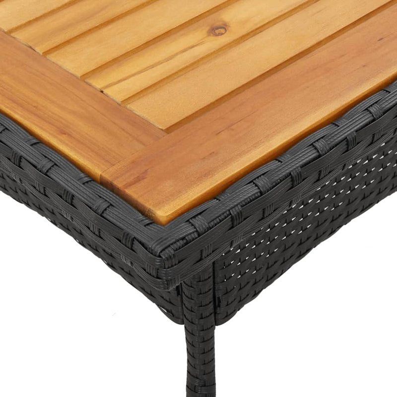 Gartentisch mit Holzplatte Schwarz 80x80x75 cm Poly Rattan