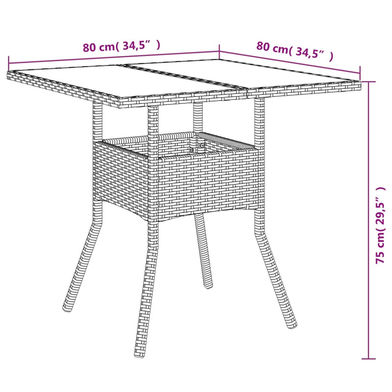 Gartentisch mit Glasplatte Grau 80x80x75 cm Poly Rattan
