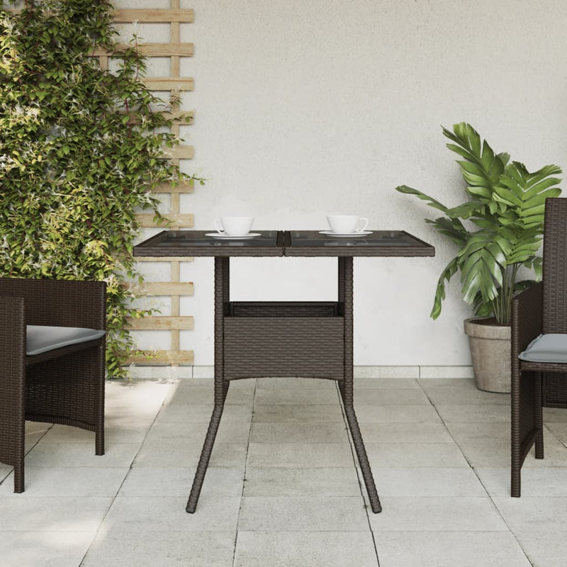 Gartentisch mit Glasplatte Braun 80x80x75 cm Poly Rattan