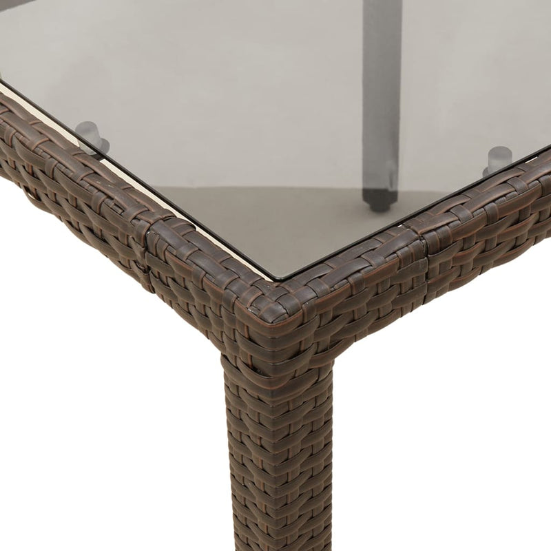 Gartentisch mit Glasplatte Braun 90x90x75 cm Poly Rattan