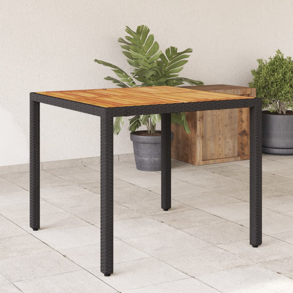 Gartentisch mit Holzplatte Schwarz 90x90x75 cm Poly Rattan