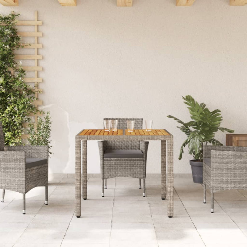 Gartentisch mit Akazienholz-Platte Grau 90x90x75 cm Poly Rattan