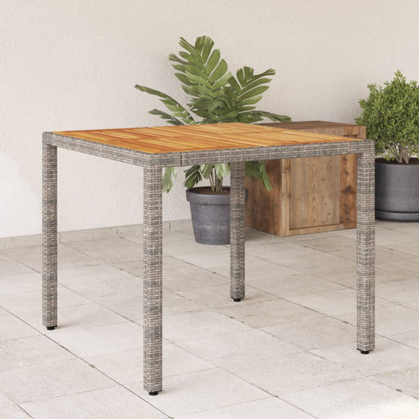 Gartentisch mit Akazienholz-Platte Grau 90x90x75 cm Poly Rattan