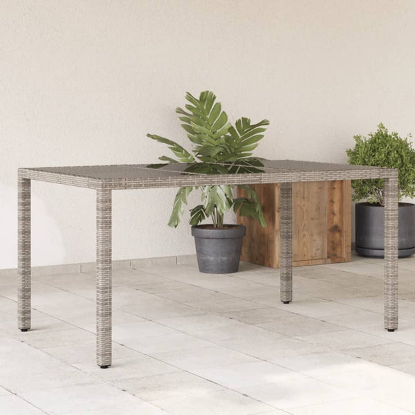 Gartentisch mit Glasplatte Grau 150x90x75 cm Poly Rattan