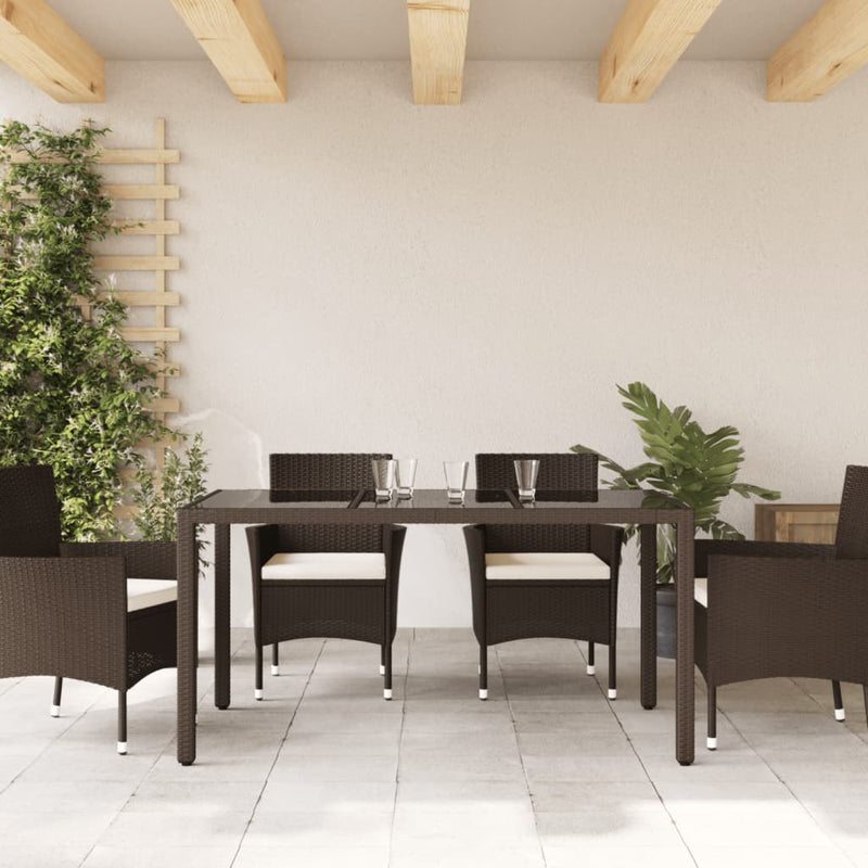 Gartentisch mit Glasplatte Braun 150x90x75 cm Poly Rattan