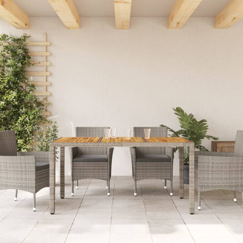 Gartentisch mit Akazienholz-Platte Grau 150x90x75cm Poly Rattan