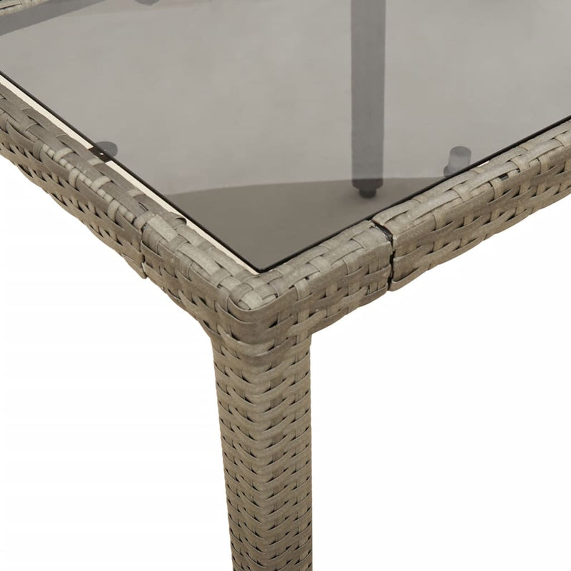 Gartentisch mit Glasplatte Grau 190x90x75 cm Poly Rattan