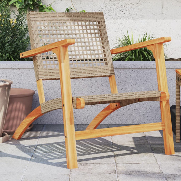 Gartenstühle 2 Stk. Beige Poly Rattan und Akazienholz