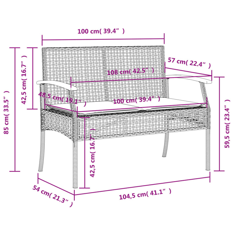 Gartenbank mit Kissen Schwarz Poly Rattan Akazienholz