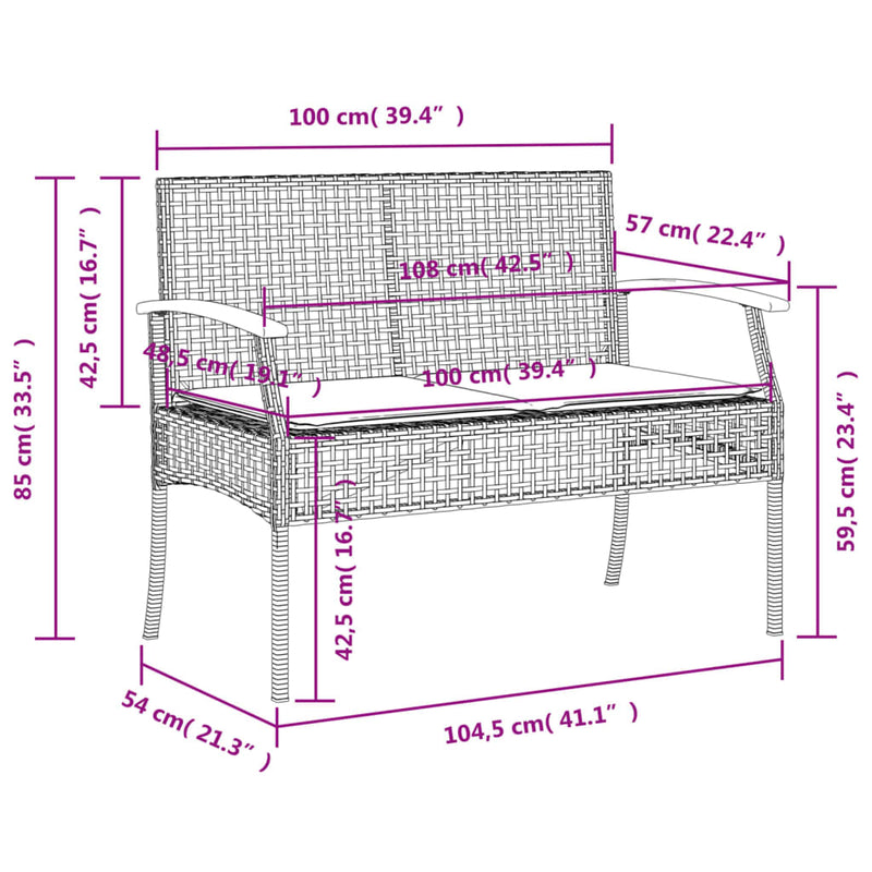 Gartenbank mit Kissen Grau Poly Rattan Akazienholz