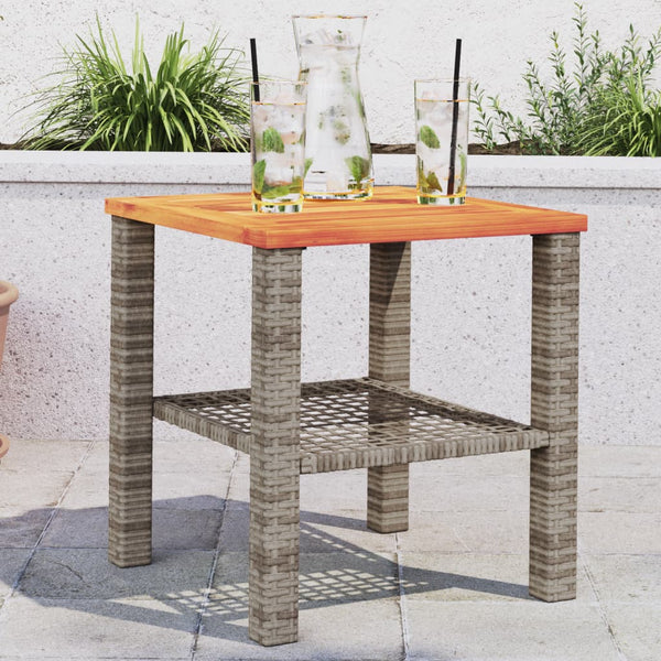 Gartentisch Grau 40x40x42 cm Poly Rattan Akazienholz