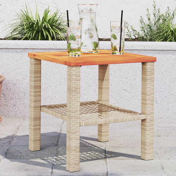 Gartentisch Beige 40x40x42 cm Poly Rattan Akazienholz