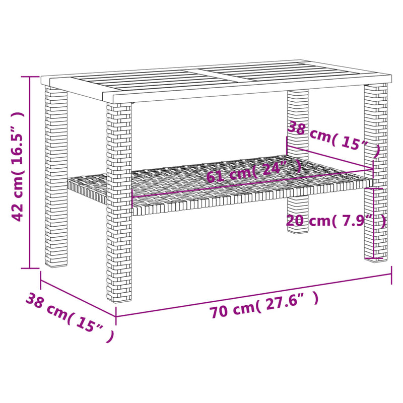 Gartentisch Grau 70x38x42 cm Poly Rattan Akazienholz