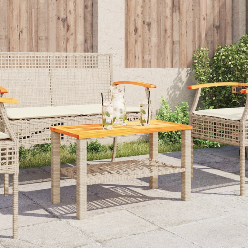 Gartentisch Beige 70x38x42 cm Poly Rattan Akazienholz