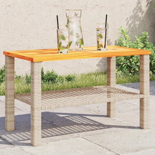 Gartentisch Beige 70x38x42 cm Poly Rattan Akazienholz