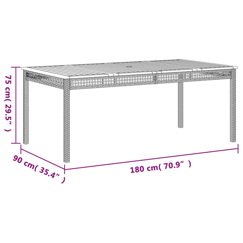 Gartentisch Beige 180x90x75 cm Poly Rattan Akazienholz