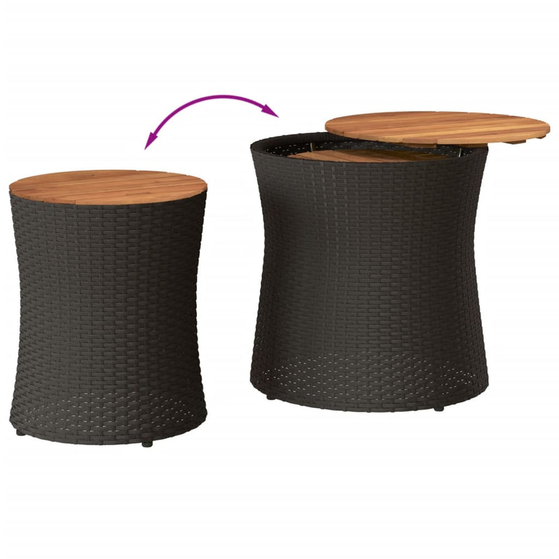 Garten-Beistelltische 2 Stk. mit Holzplatte Schwarz Poly Rattan