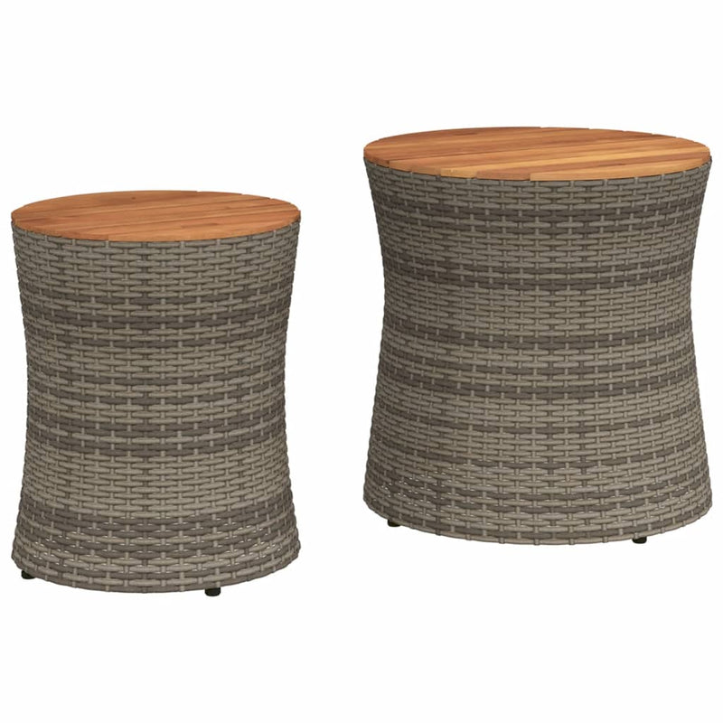 Garten-Beistelltische 2 Stk. mit Holzplatte Grau Poly Rattan