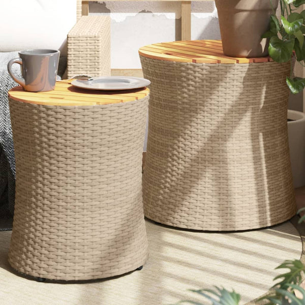 Garten-Beistelltische 2 Stk. mit Holzplatte Beige Poly Rattan