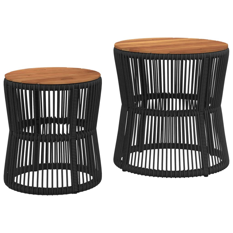 Garten-Beistelltische 2 Stk. mit Holzplatte Schwarz Poly Rattan