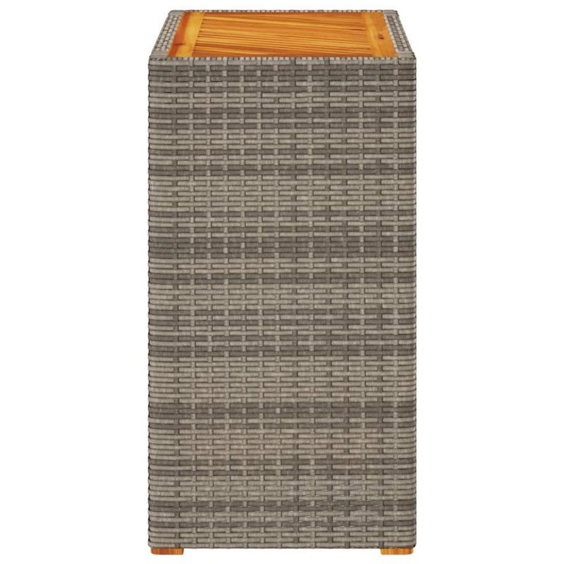 Garten-Beistelltisch mit Holzplatte Grau 60x40x75cm Poly Rattan