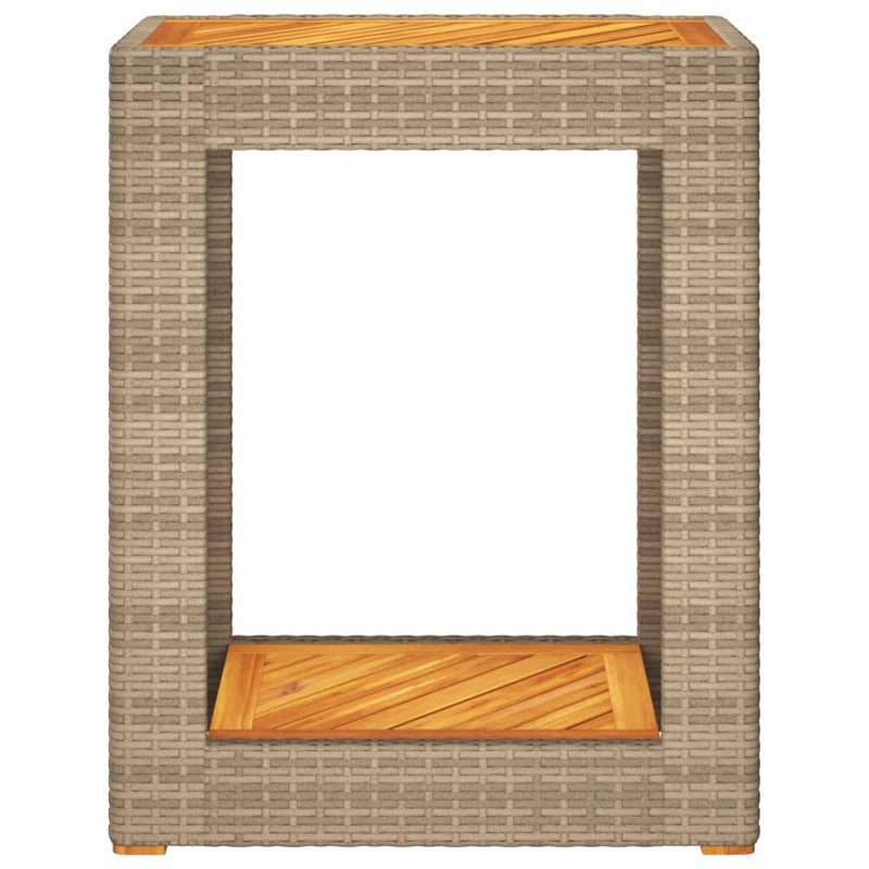 Garten-Beistelltisch mit Holzplatte Beige Poly Rattan