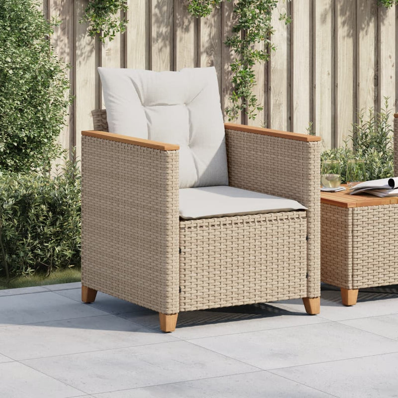 Gartensessel mit Kissen Beige Poly Rattan